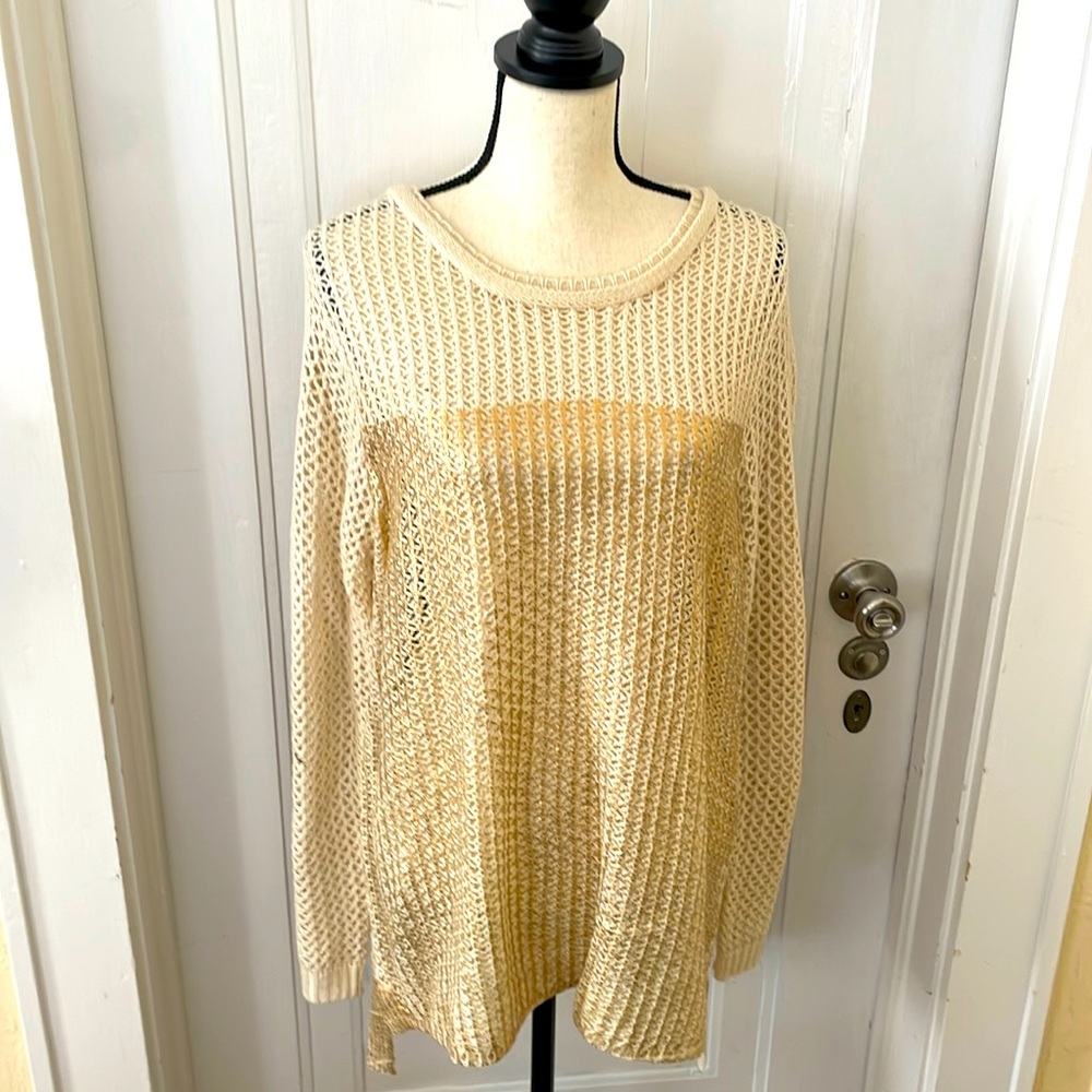 Love riche NWOT Ivory Loose Knit Pullover Sweater in Color in Cream&Gold Size L